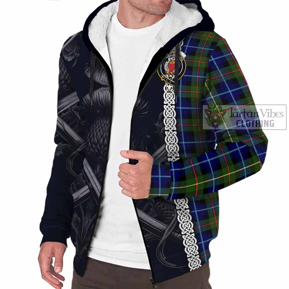 Smith Tartan Sherpa Hoodie with Family Crest Cross Sword Thistle Celtic Vibes - Tartan Vibes Clothing