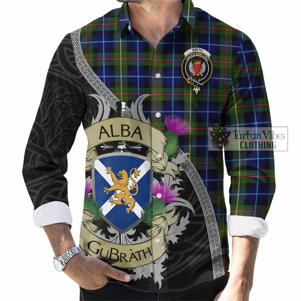 Smith Tartan Family Crest Long Sleeve Button Shirt Lion Rampant Royal Thistle Shield Celtic Inspired - Tartan Vibes Clothing