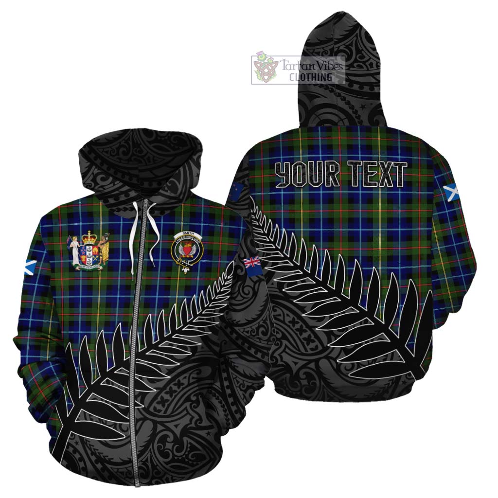 Tartan Vibes Clothing Smith Crest Tartan Cotton Hoodie with New Zealand Silver Fern Half Style