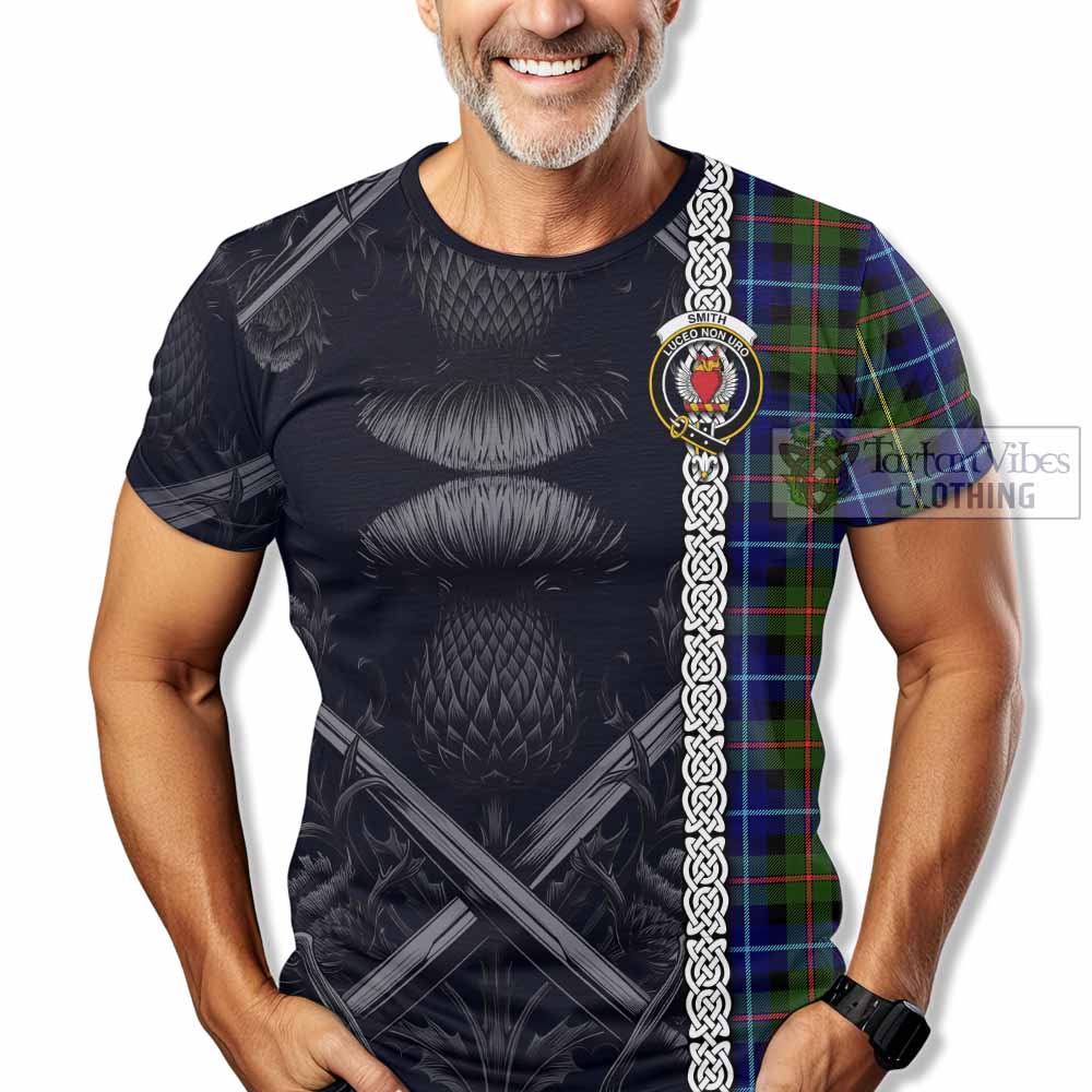 Smith Tartan T-Shirt with Family Crest Cross Sword Thistle Celtic Vibes - Tartan Vibes Clothing