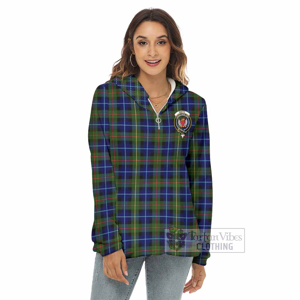 Tartan Vibes Clothing Smith Tartan Crest Women's Borg  Half Zip Fleece Hoodie