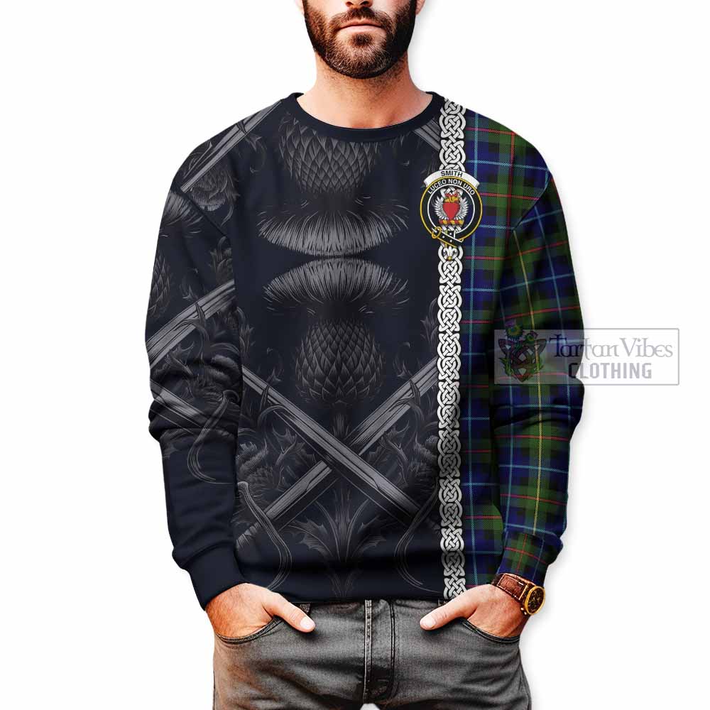 Smith Tartan Sweatshirt with Family Crest Cross Sword Thistle Celtic Vibes - Tartan Vibes Clothing