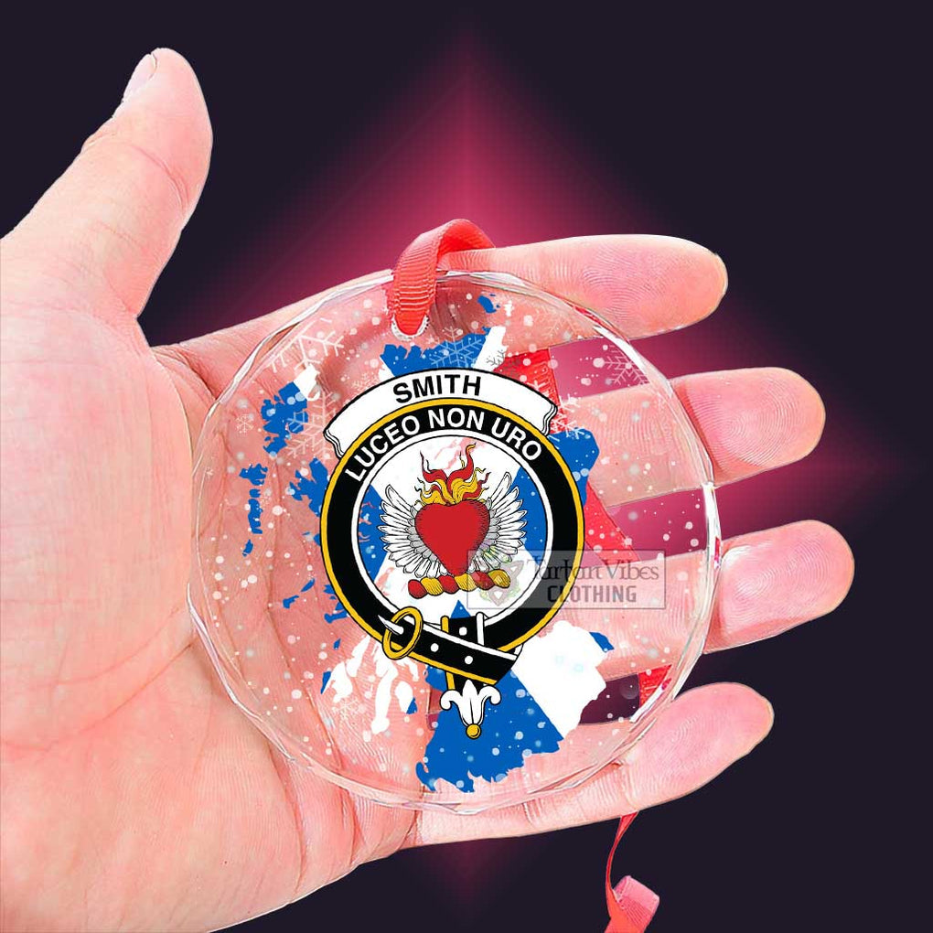 Smith Clan Crest Christmas Glass Ornament with Scotland Map - 2D-tartanvibesclothing