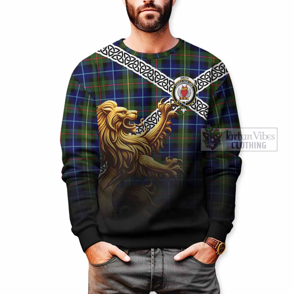 Smith Crest Tartan Sweatshirt with Golden Lion Emblem Celtic Style - Tartan Vibes Clothing