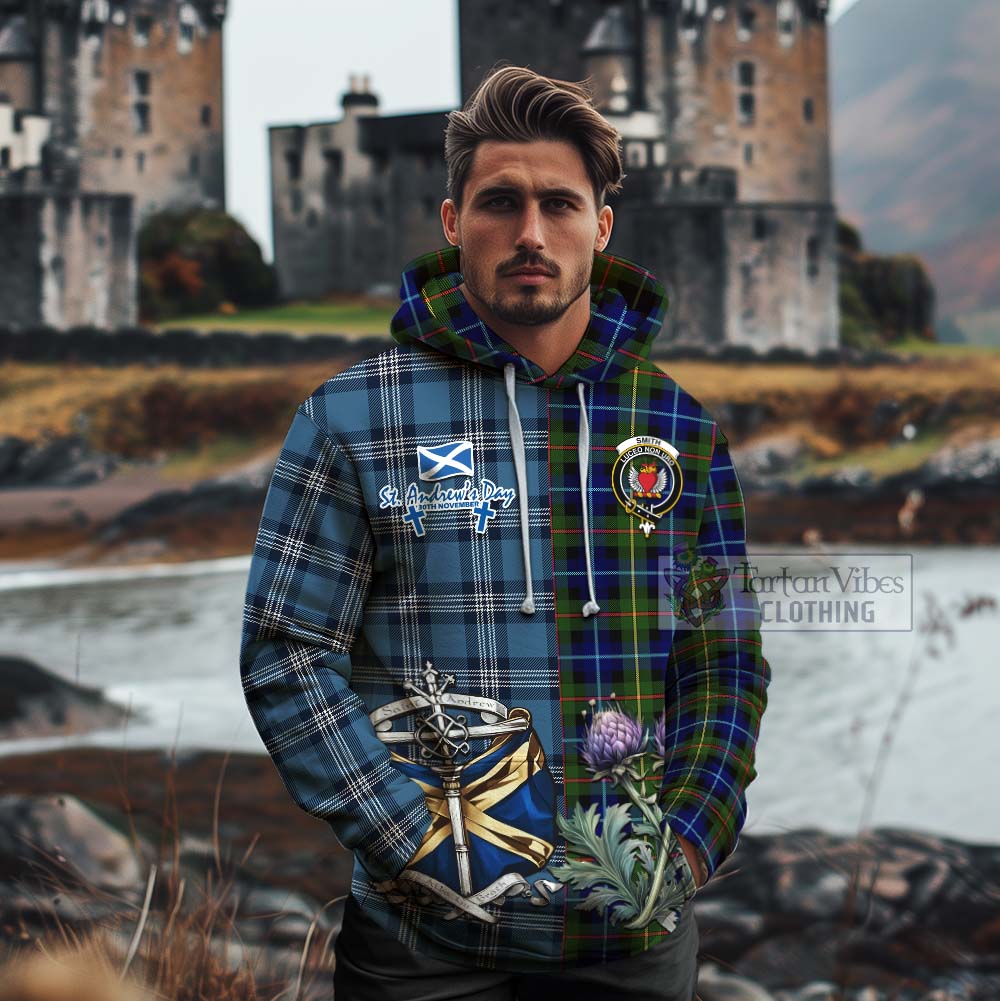 Smith Tartan Cotton Hoodie Happy St. Andrew's Day Half Tartan Style - Tartan Vibes Clothing