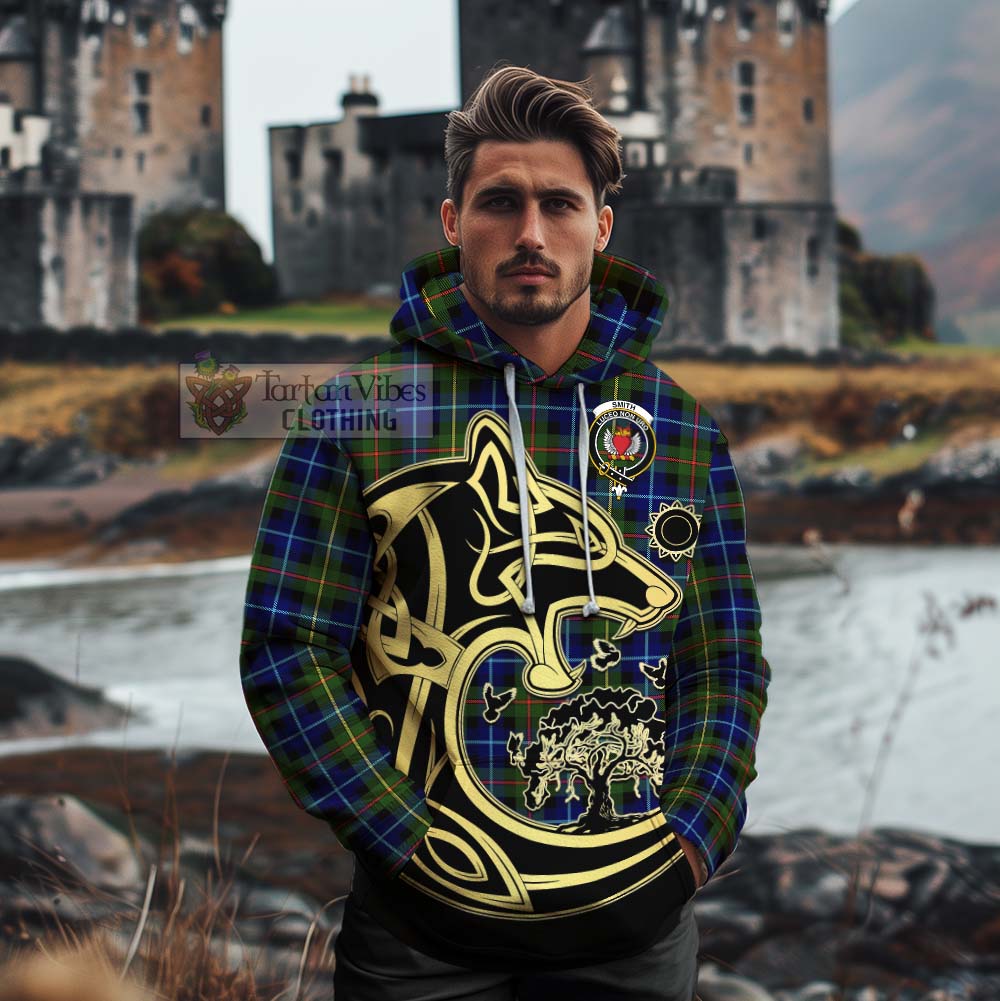 Smith Tartan Cotton Hoodie with Family Crest Celtic Wolf Style - Tartan Vibes Clothing