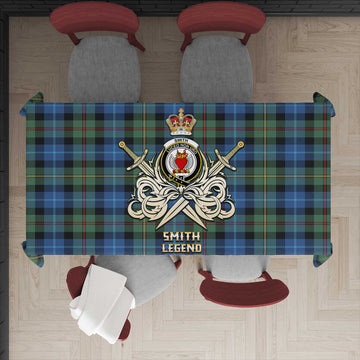 Smith Ancient Tartan Tablecloth with Clan Crest and the Golden Sword of Courageous Legacy