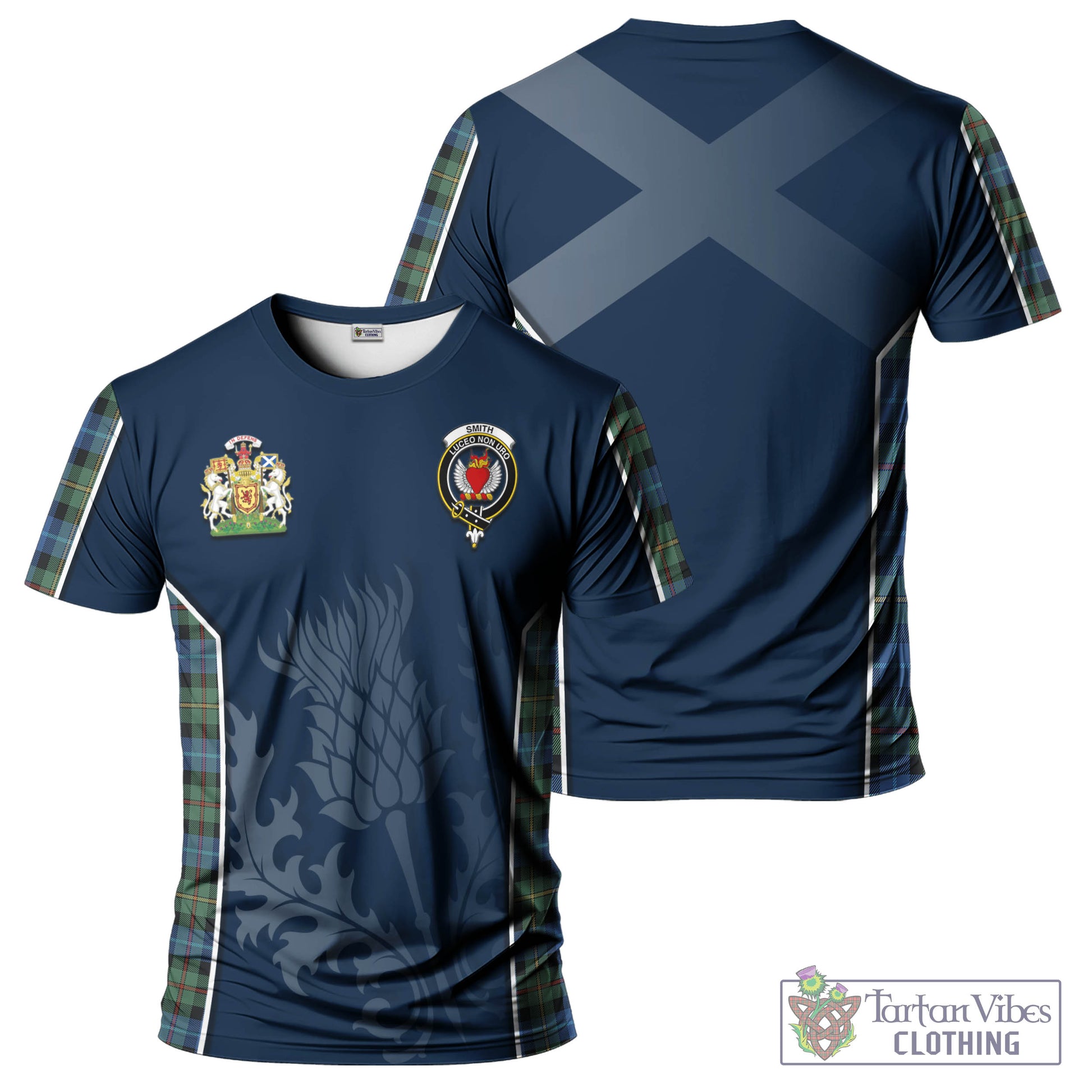 Tartan Vibes Clothing Smith Ancient Tartan T-Shirt with Family Crest and Scottish Thistle Vibes Sport Style