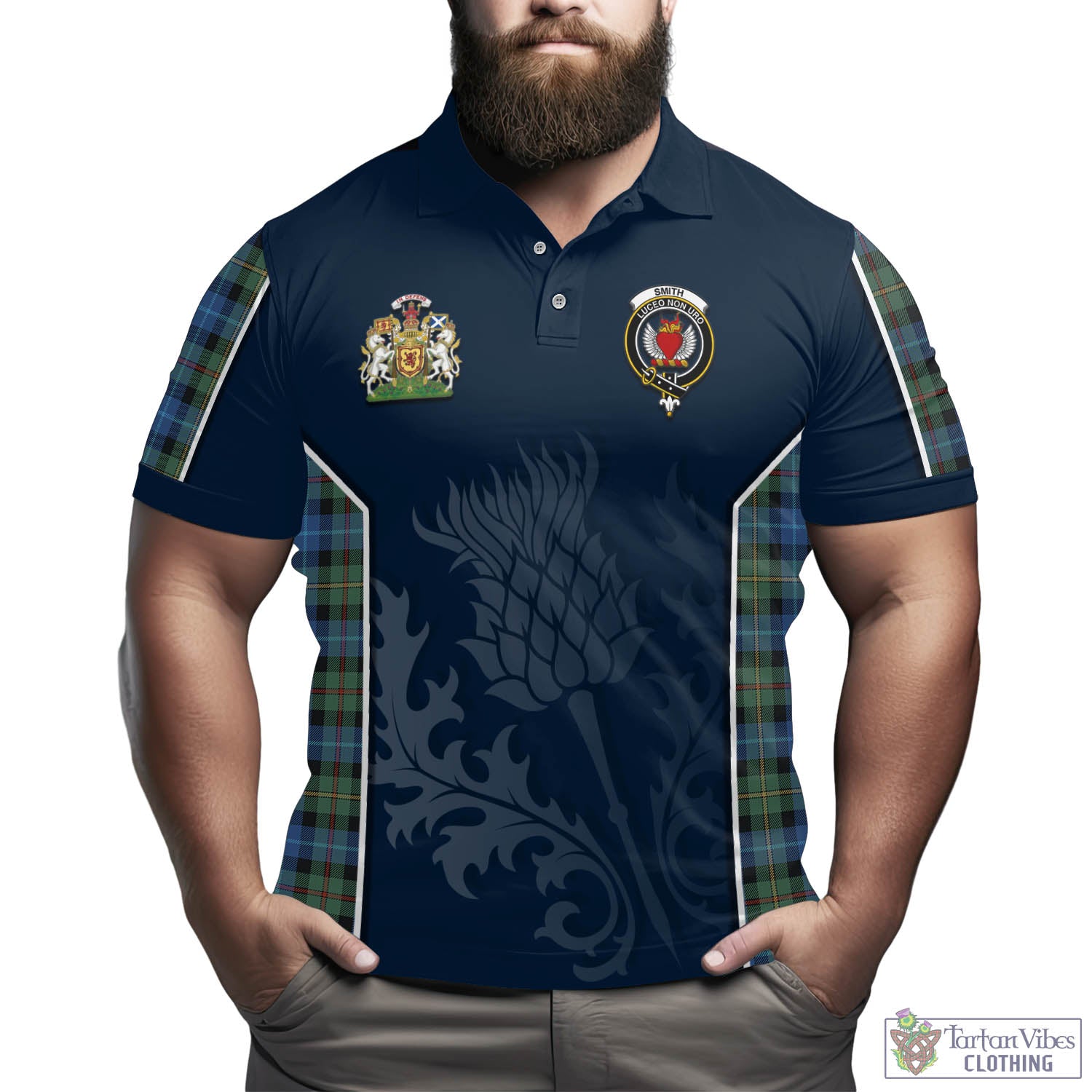 Tartan Vibes Clothing Smith Ancient Tartan Men's Polo Shirt with Family Crest and Scottish Thistle Vibes Sport Style
