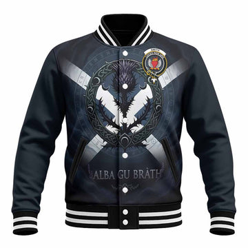 Smith Clan Crest Baseball Jacket with Celtic Knot Thistle and Saltire