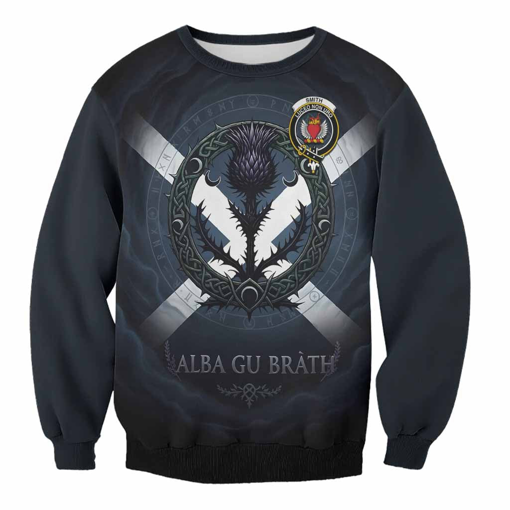 Smith Clan Crest Sweatshirt with Celtic Knot Thistle and Saltire
