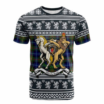 Smith Clan Tartan Crest Christmas Cotton T-shirt Coat of Arms Funny Style