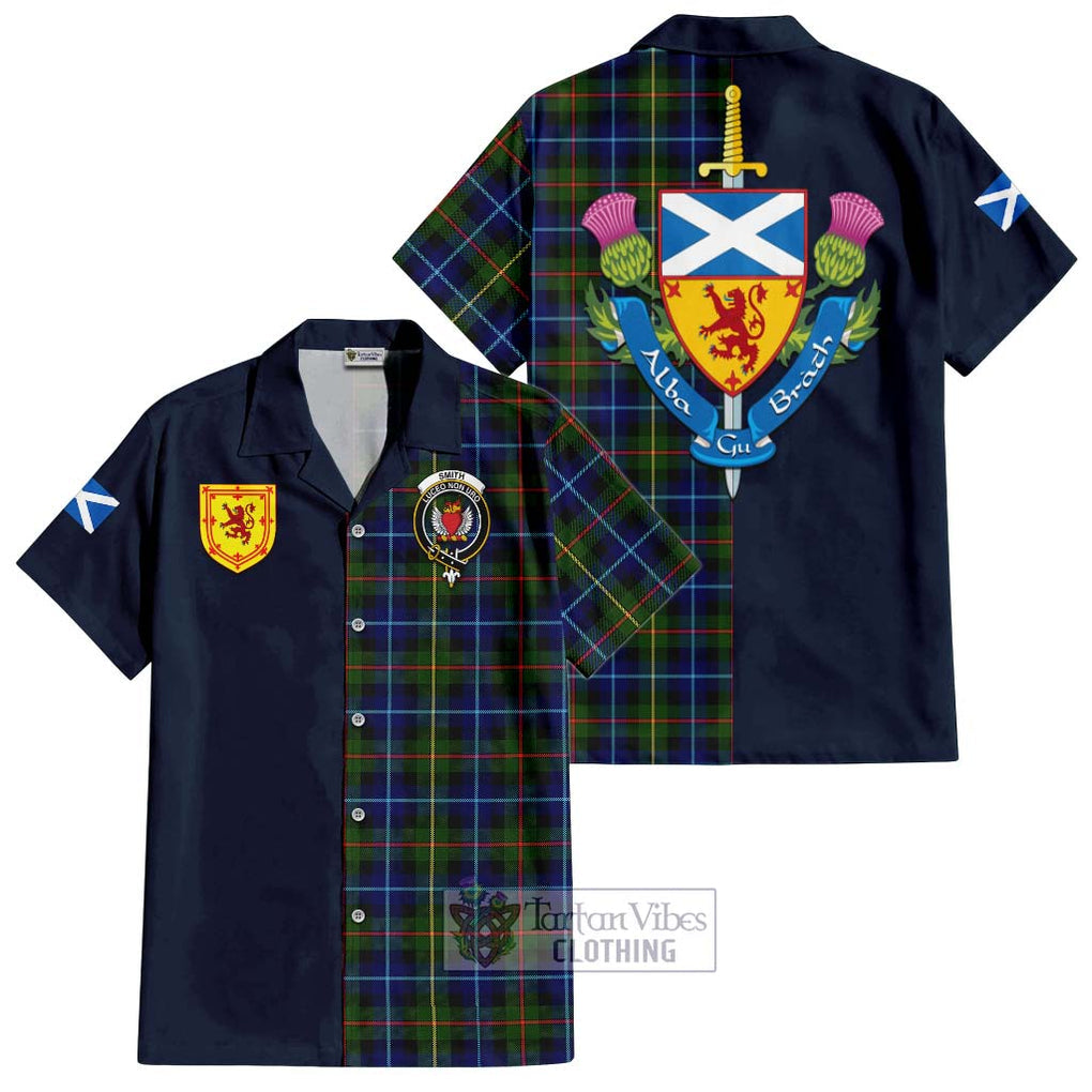 Smith Tartan Hawaiian Shirt Alba with Scottish Lion Royal Arm Half Style Kid - Tartan Vibes Clothing