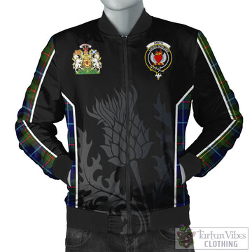 Tartan Vibes Clothing Smith Modern Tartan Bomber Jacket with Family Crest and Scottish Thistle Vibes Sport Style