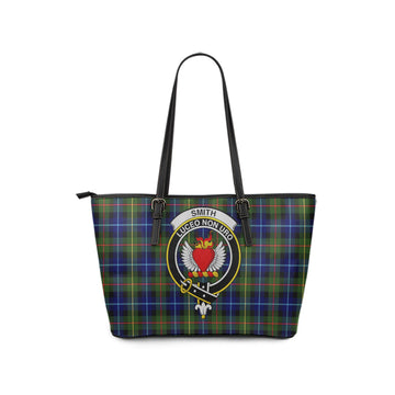 Smith Tartan Leather Tote Bag with Family Crest