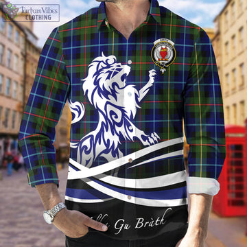 Smith Tartan Long Sleeve Button Up Shirt with Alba Gu Brath Regal Lion Emblem Men's Shirt - Tartan Vibes Clothing