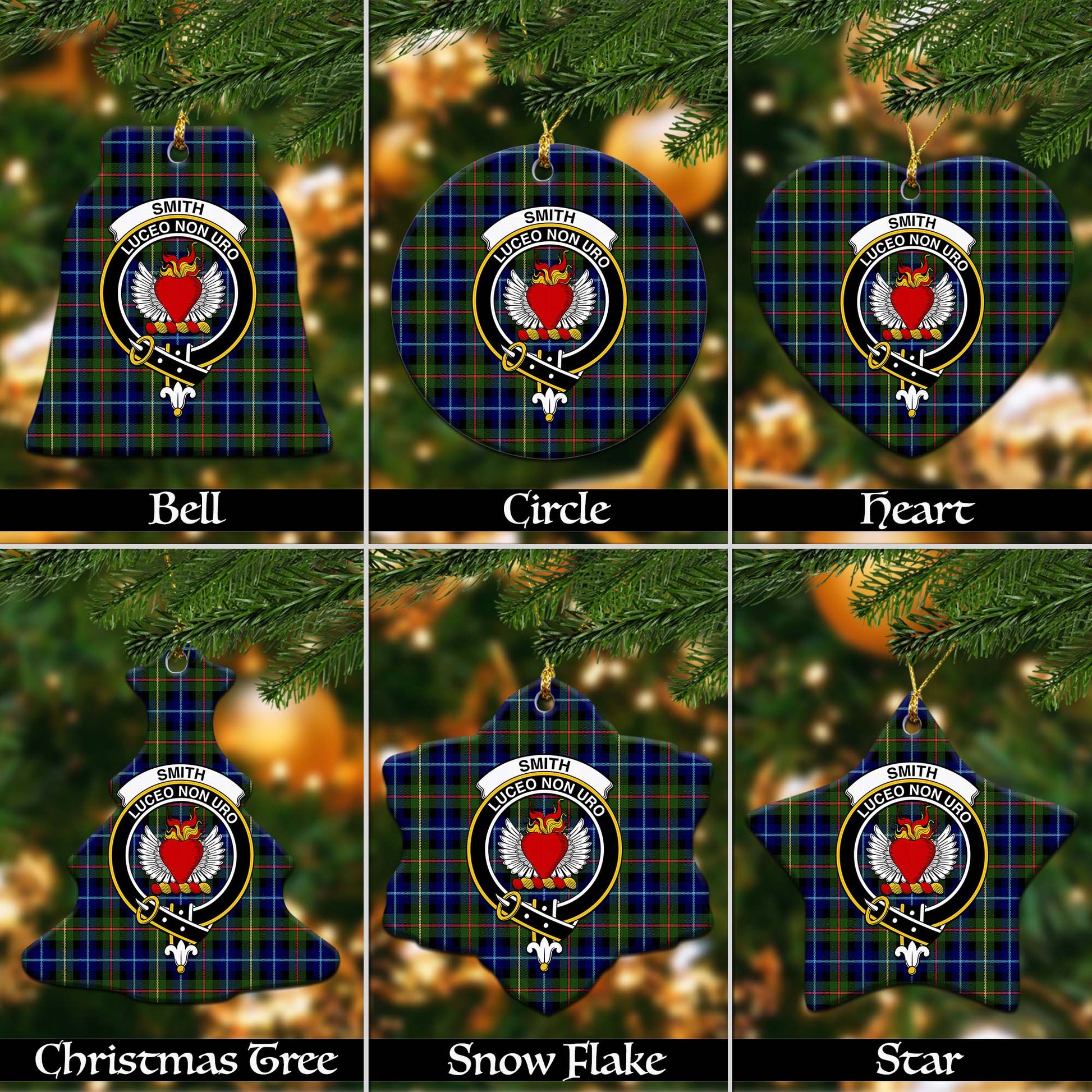 Smith Tartan Christmas Ceramic Ornaments with Family Crest Ceramic - Tartan Vibes Clothing