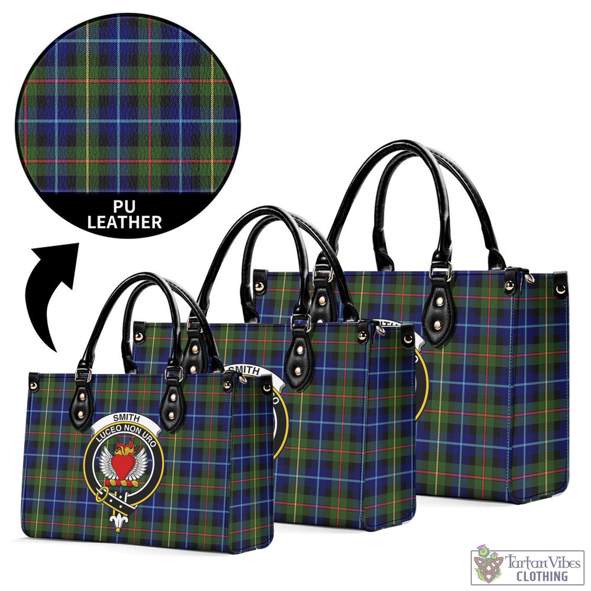 Tartan Vibes Clothing Smith Modern Tartan Luxury Leather Handbags with Family Crest
