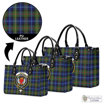 Tartan Vibes Clothing Smith Modern Tartan Luxury Leather Handbags with Family Crest