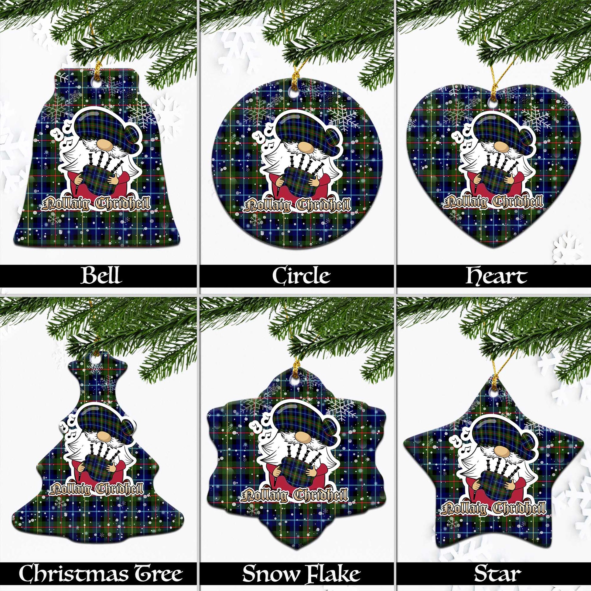 Smith Tartan Christmas Ceramic Ornaments with Scottish Gnome Playing Bagpipes Ceramic - Tartan Vibes Clothing