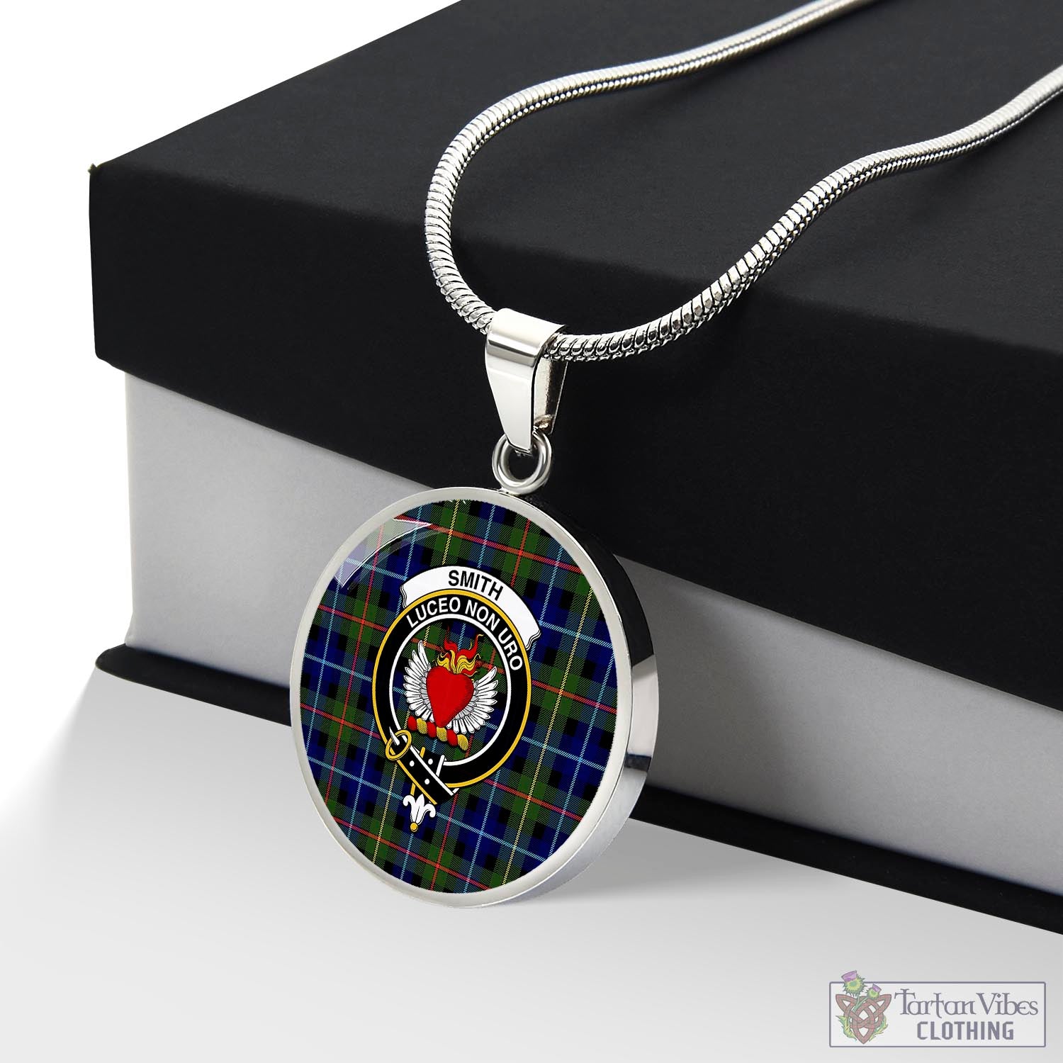 Smith Tartan Circle Necklace with Family Crest Luxury Necklace (Silver) No - Tartan Vibes Clothing