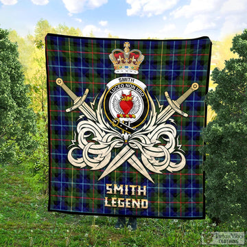 Smith Tartan Quilt with Clan Crest and the Golden Sword of Courageous Legacy Super King Quilt 91" x 110" - Tartan Vibes Clothing