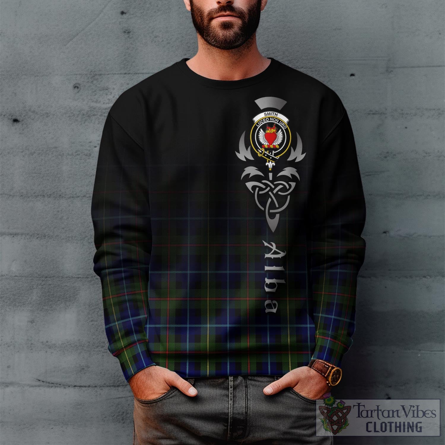 Smith Tartan Sweatshirt Featuring Alba Gu Brath Family Crest Celtic Inspired Unisex - Tartan Vibes Clothing