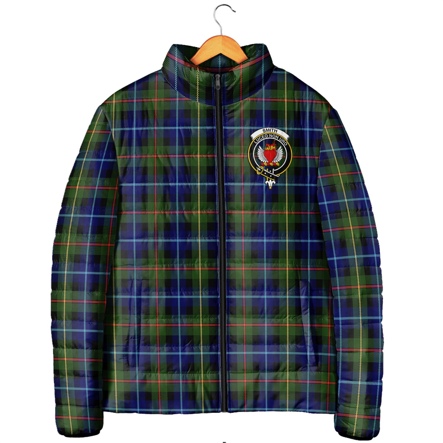 Smith Tartan Padded Jacket with Family Crest Men's Padded Jacket - Tartan Vibes Clothing