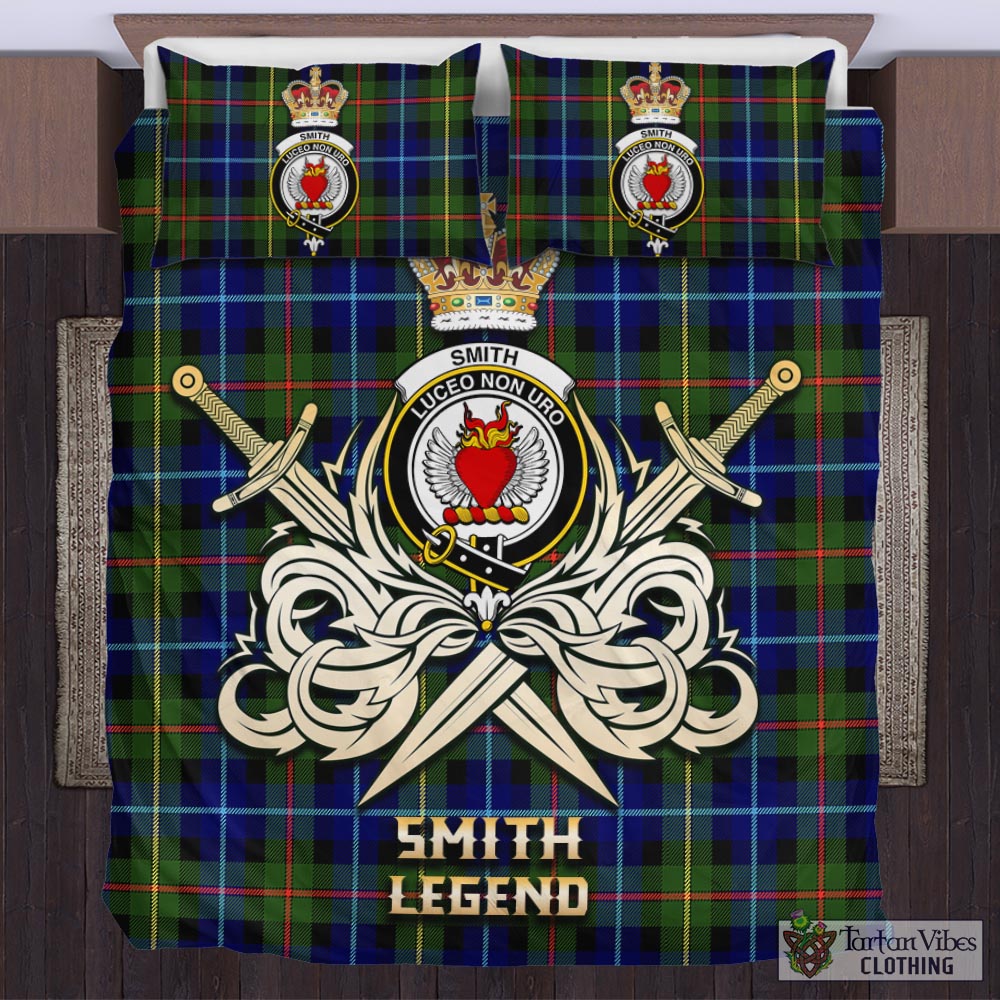 Tartan Vibes Clothing Smith Modern Tartan Bedding Set with Clan Crest and the Golden Sword of Courageous Legacy
