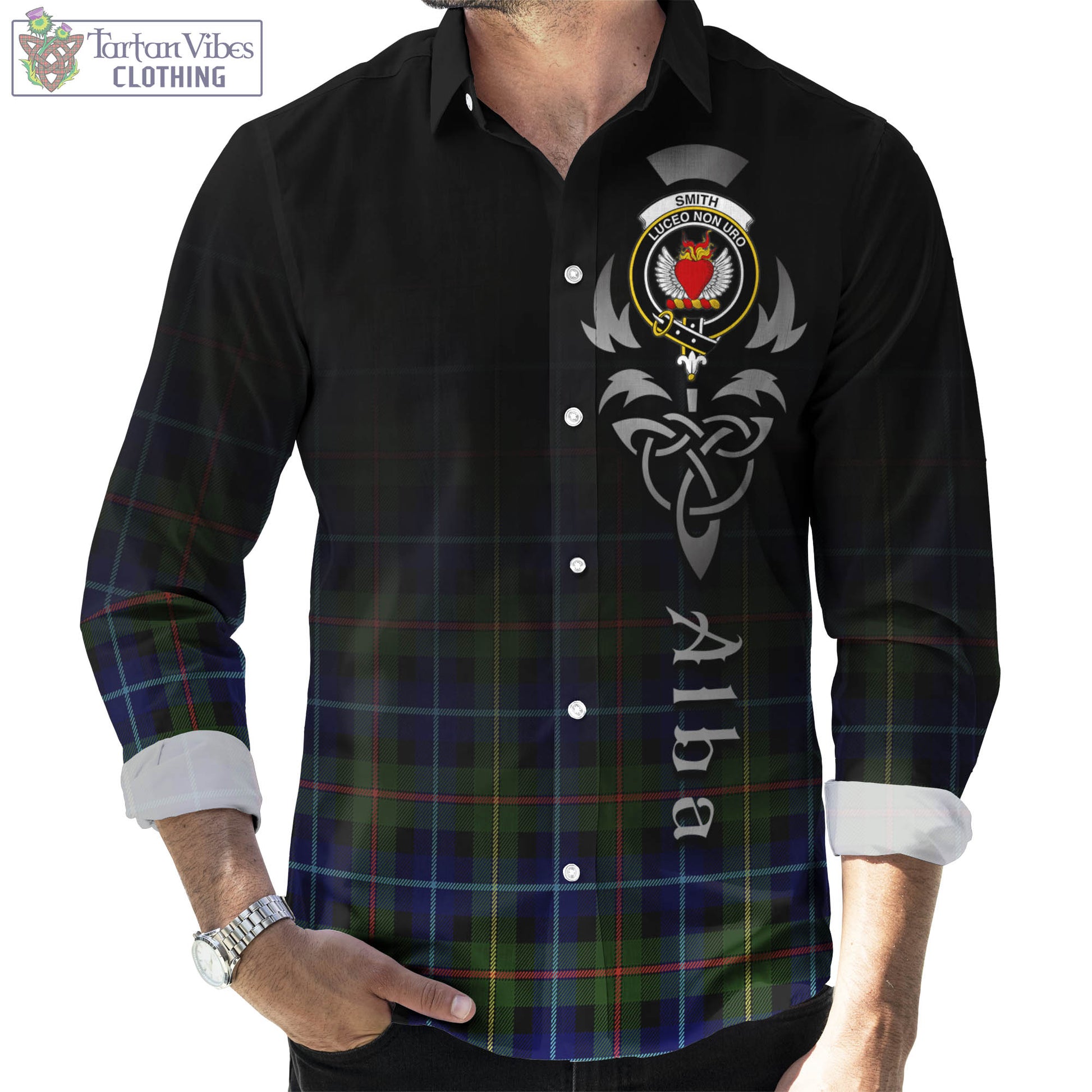 Smith Tartan Long Sleeve Button Up Featuring Alba Gu Brath Family Crest Celtic Inspired Men's Shirt - Tartan Vibes Clothing