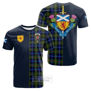 Smith Tartan Cotton T-shirt Alba with Scottish Lion Royal Arm Half Style