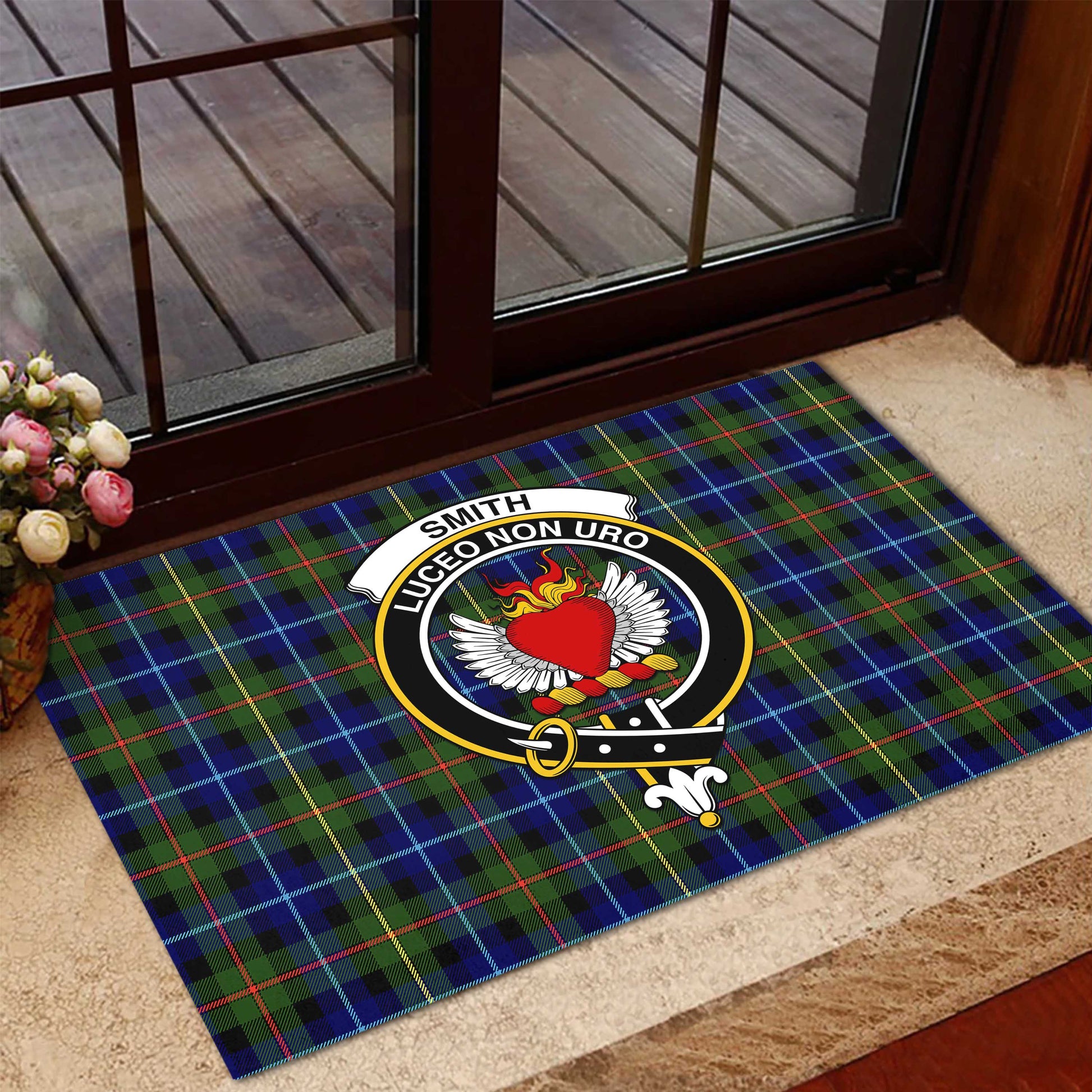 Smith Modern Tartan Door Mat with Family Crest - Tartanvibesclothing Shop