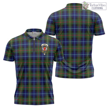 Smith Tartan Zipper Polo Shirt with Family Crest - Tartan Vibes Clothing