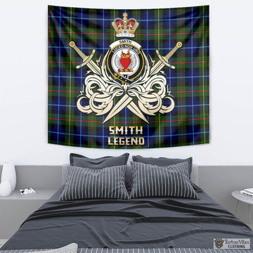 Smith Tartan Tapestry with Clan Crest and the Golden Sword of Courageous Legacy