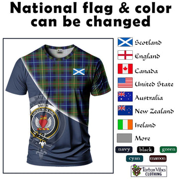 Smith Tartan T-Shirt with Personalised National Flag and Family Crest Half Style - Tartan Vibes Clothing