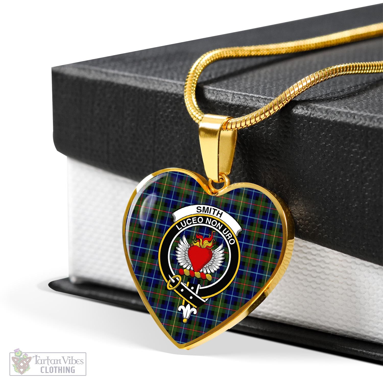 Smith Tartan Heart Necklace with Family Crest - Tartan Vibes Clothing