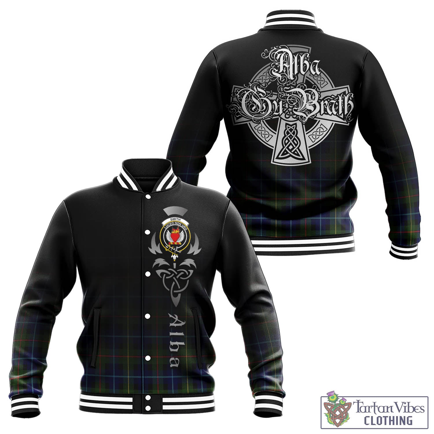 Smith Tartan Baseball Jacket Featuring Alba Gu Brath Family Crest Celtic Inspired - Tartan Vibes Clothing