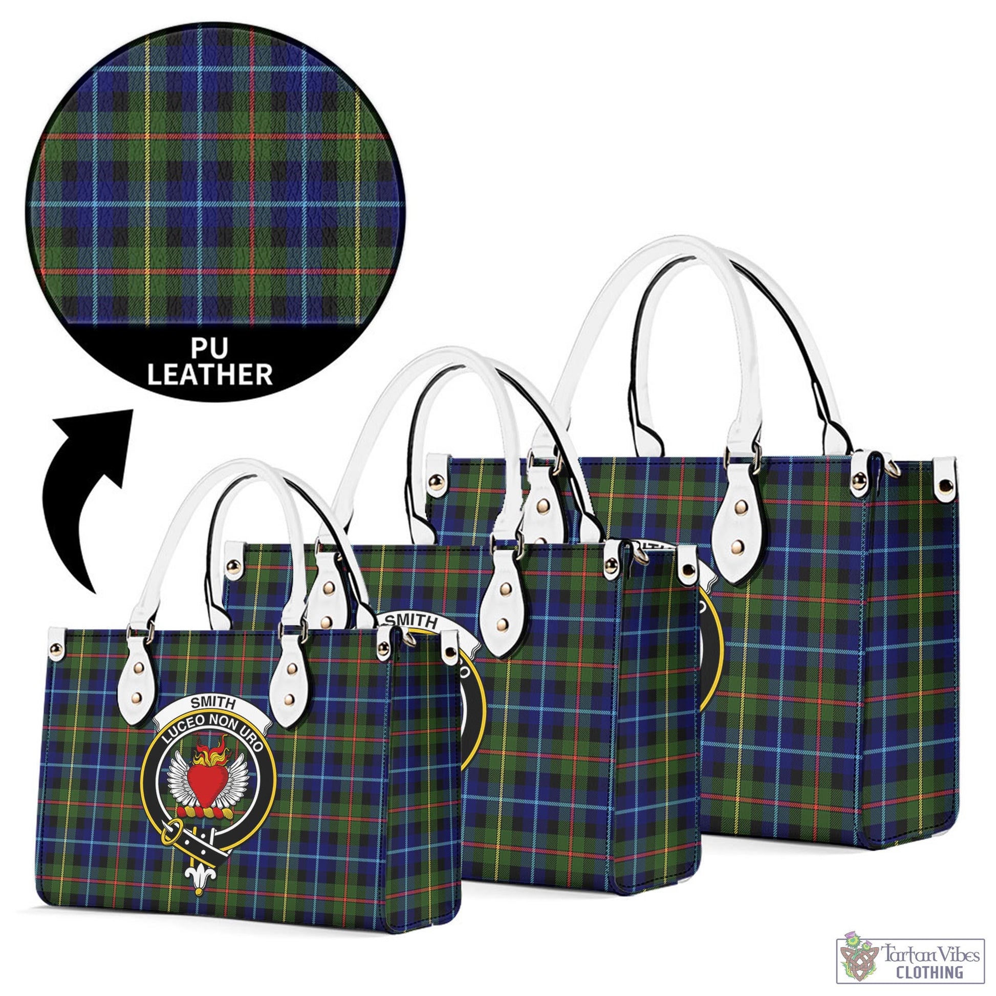 Tartan Vibes Clothing Smith Modern Tartan Luxury Leather Handbags with Family Crest