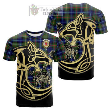 Smith Tartan Cotton T-shirt with Family Crest Celtic Wolf Style