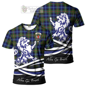 Smith Tartan Cotton T-shirt with Alba Gu Brath Regal Lion Emblem
