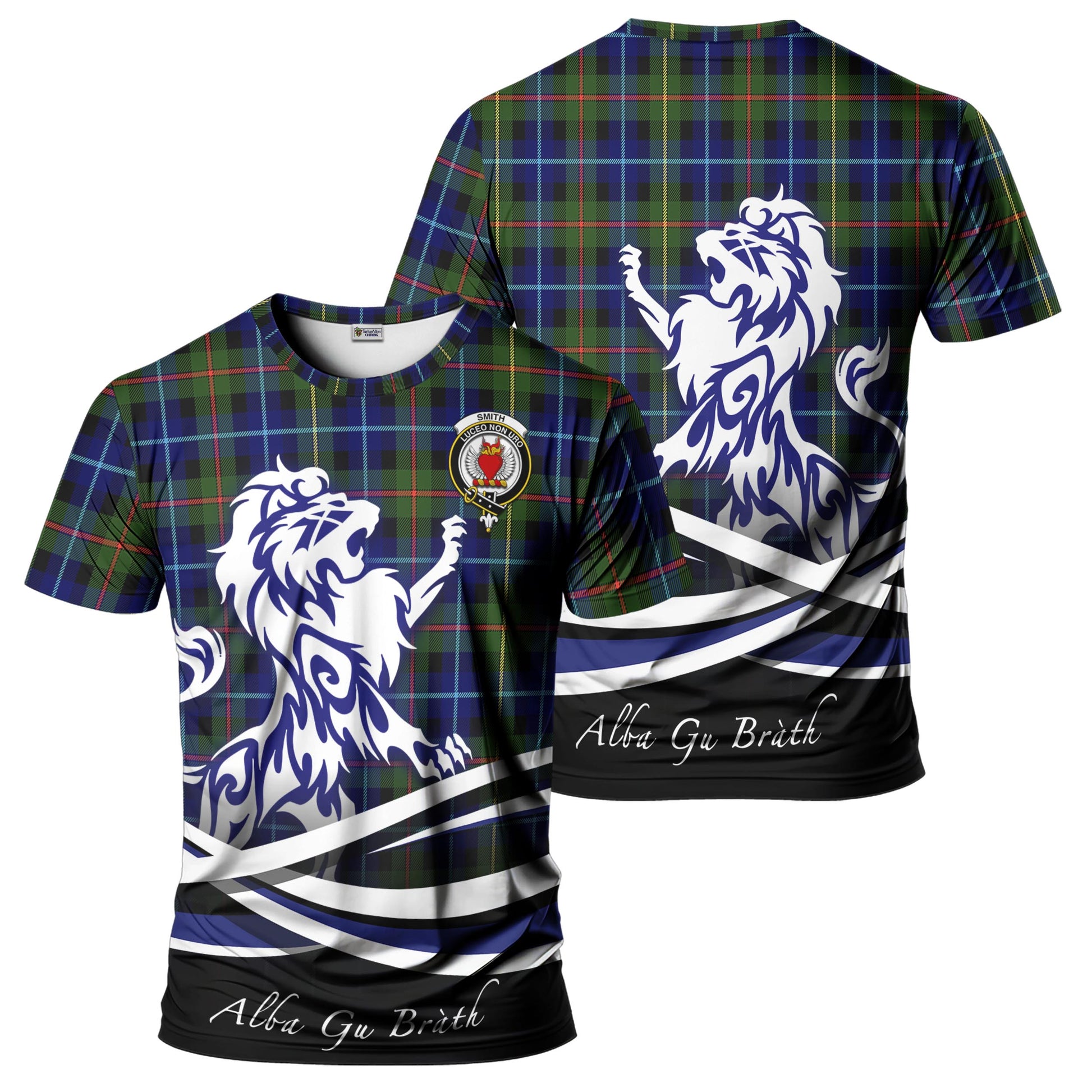 Smith Tartan T-Shirt with Alba Gu Brath Regal Lion Emblem - Tartan Vibes Clothing