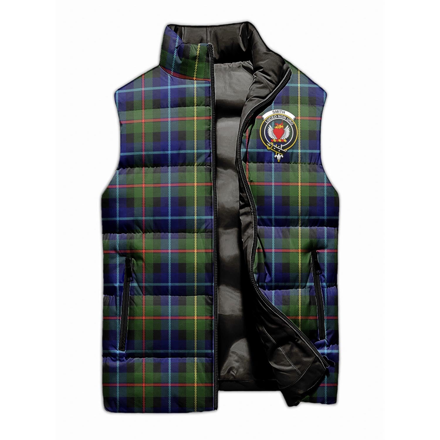 Smith Tartan Sleeveless Puffer Jacket with Family Crest - Tartan Vibes Clothing