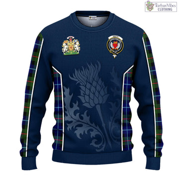 Smith Tartan Knitted Sweatshirt with Family Crest and Scottish Thistle Vibes Sport Style - Tartan Vibes Clothing