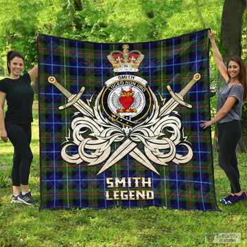 Smith Tartan Quilt with Clan Crest and the Golden Sword of Courageous Legacy - Tartan Vibes Clothing