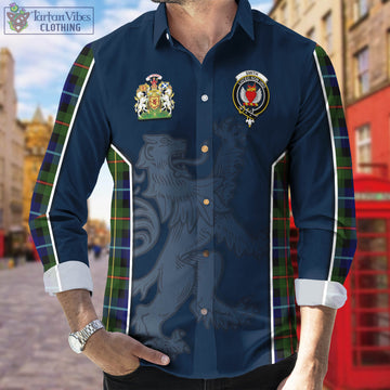 Smith Tartan Long Sleeve Button Up Shirt with Family Crest and Lion Rampant Vibes Sport Style - Tartan Vibes Clothing