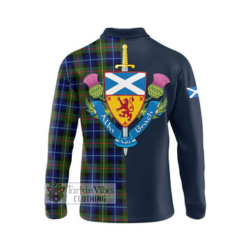 Smith Tartan Long Sleeve Polo Shirt Alba with Scottish Lion Royal Arm Half Style - Tartan Vibes Clothing