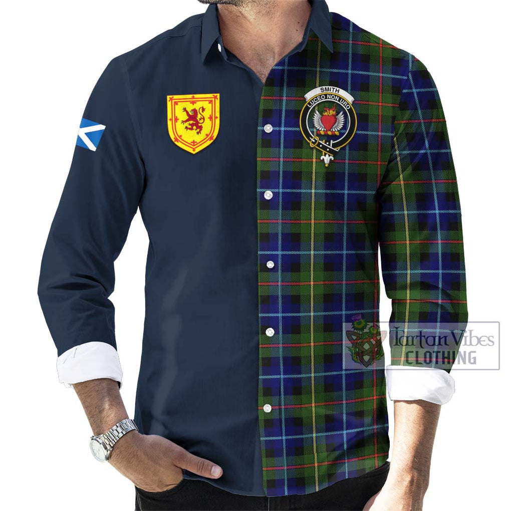 Smith Tartan Long Sleeve Button Shirt Alba with Scottish Lion Royal Arm Half Style Men's Shirt - Tartan Vibes Clothing