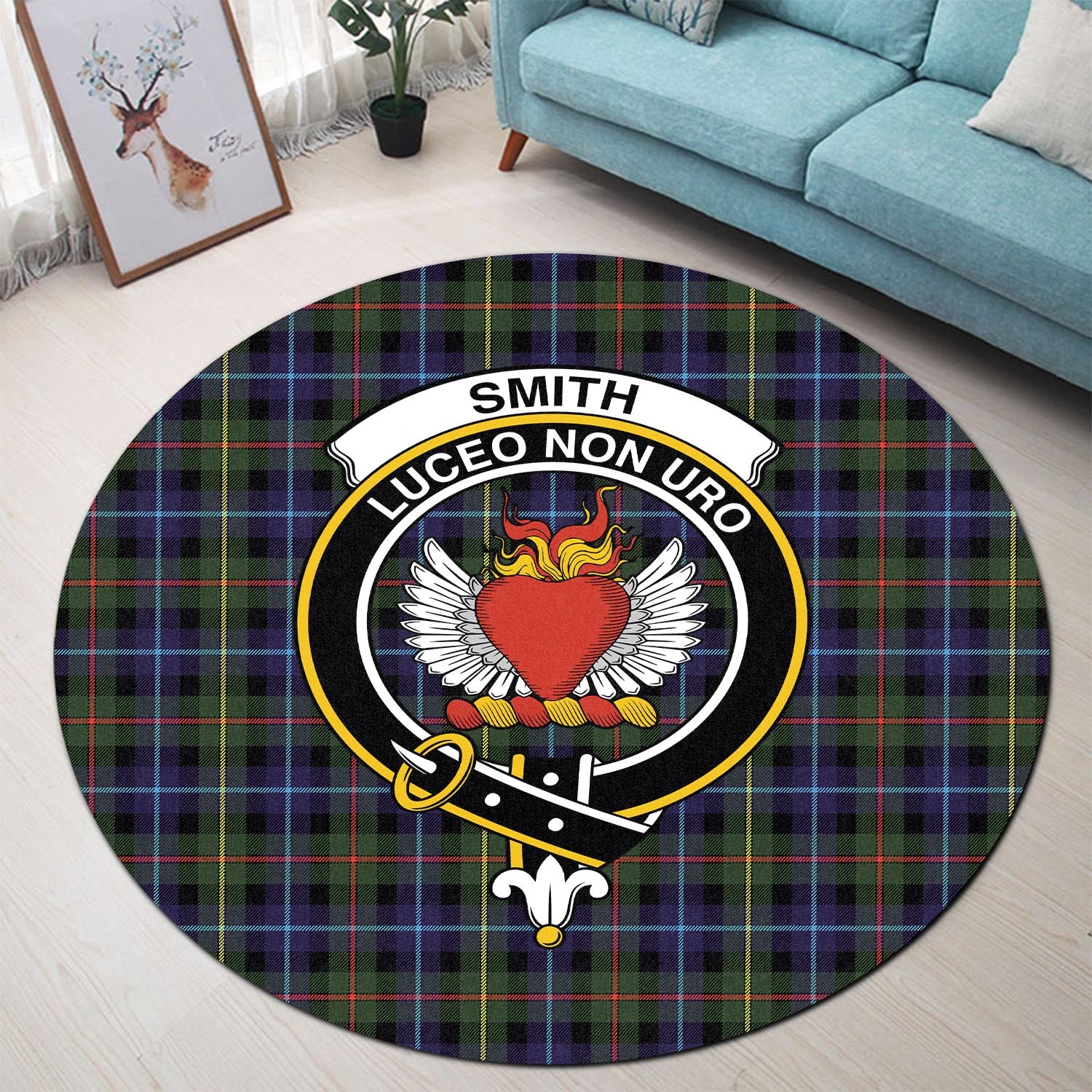 Smith Tartan Round Rug with Family Crest - Tartan Vibes Clothing