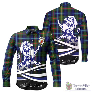 Smith Tartan Long Sleeve Button Up Shirt with Alba Gu Brath Regal Lion Emblem - Tartan Vibes Clothing