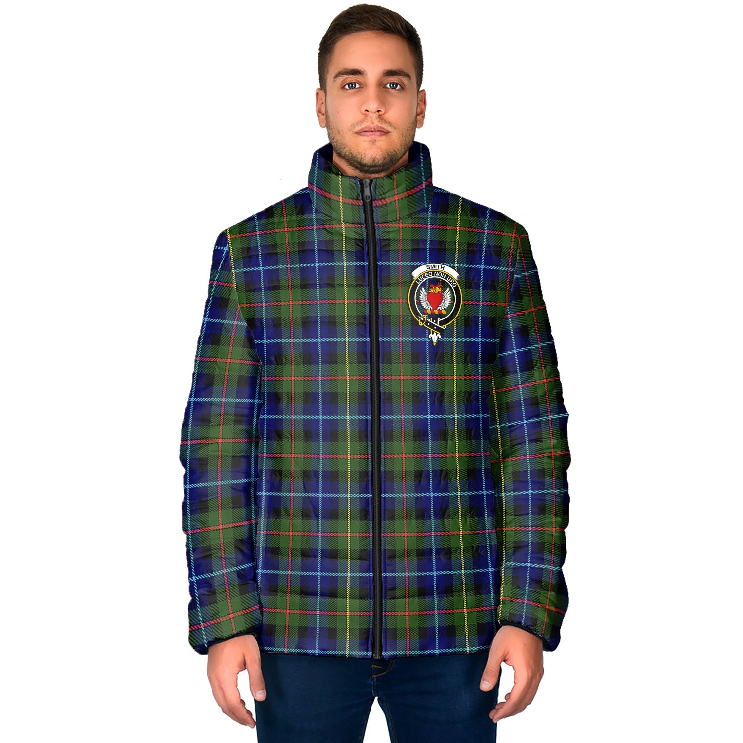 Smith Tartan Padded Jacket with Family Crest - Tartan Vibes Clothing